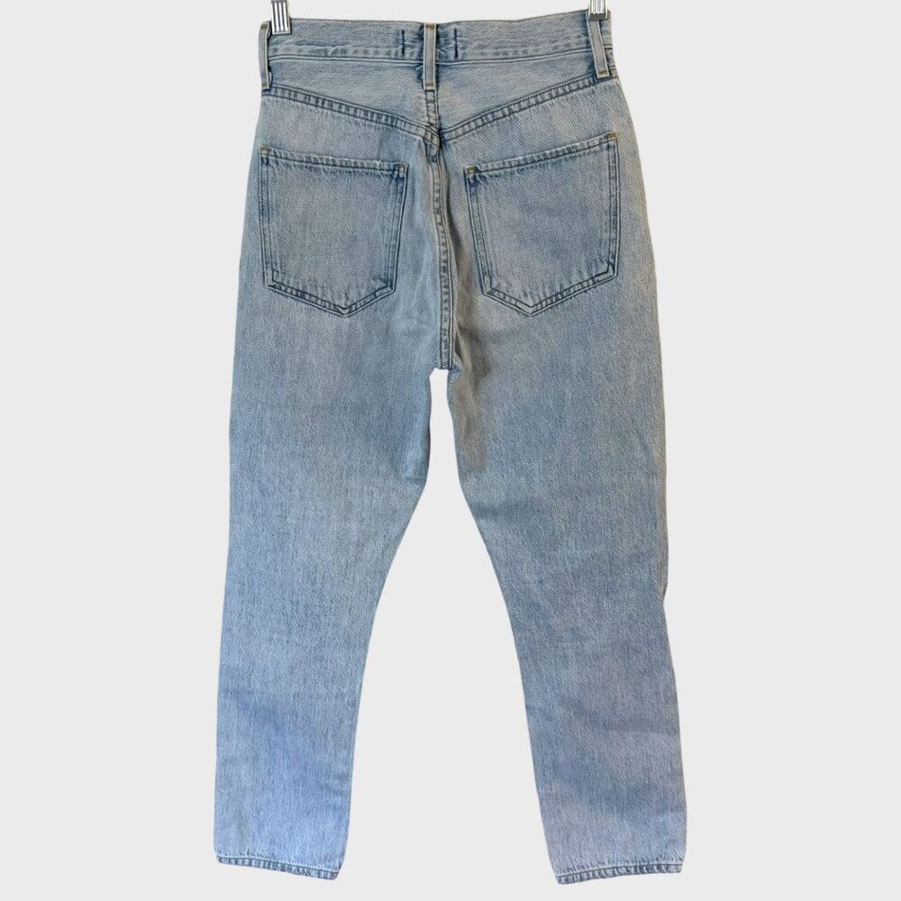 Agolde Riley High-Rise Straight Crop Jeans Blue Women's 24 Distressed Button-Fly - Picture 4 of 11
